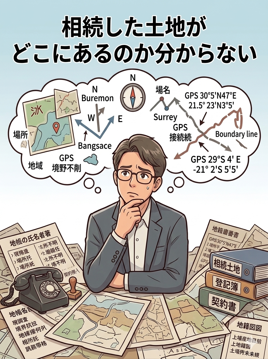 相続した土地の場所が分からず困っているイメージ